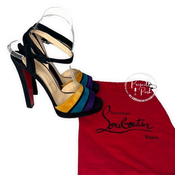 Christian Louboutin Color Block Viva Bella 140 Veau Velours Sandals Platform - Picture 11 of 15